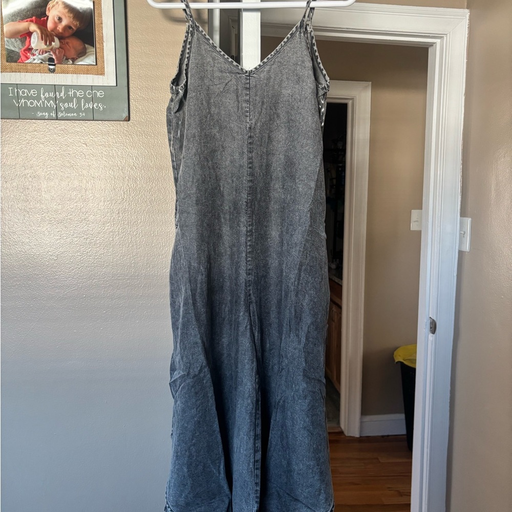 Zenana Outfitters Charcoal Denim Jumpsuit